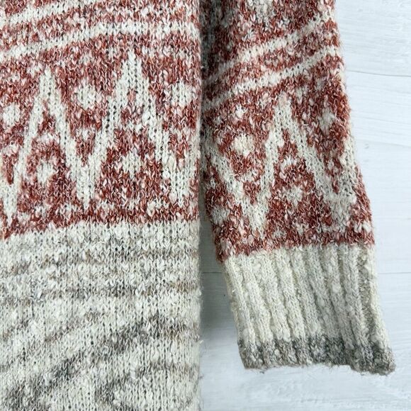 Joie Open Front Longline Cardigan Women S Nordic Knit Cream Red Cozy Fair Isle - Picture 5 of 14